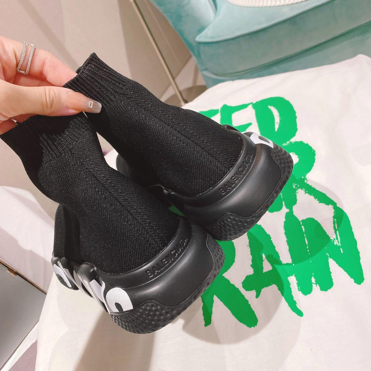 Balenciaga Speed Graffiti Sneaker In Black Knit - FashionPlug