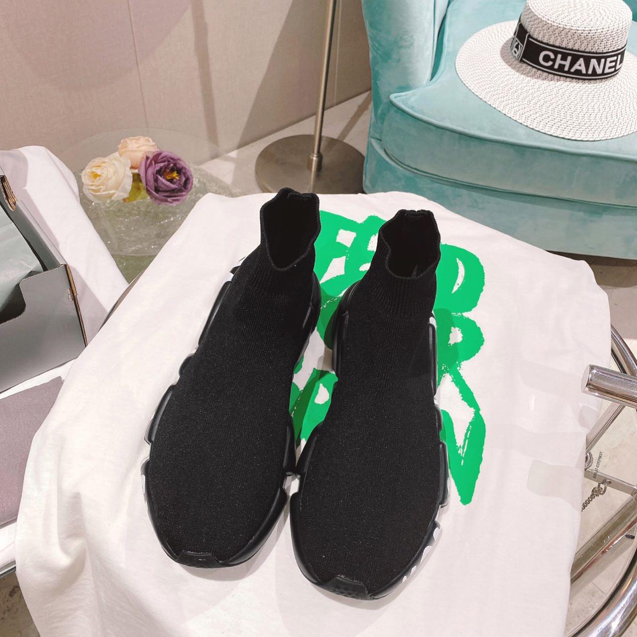 Balenciaga Speed Graffiti Sneaker In Black Knit - FashionPlug