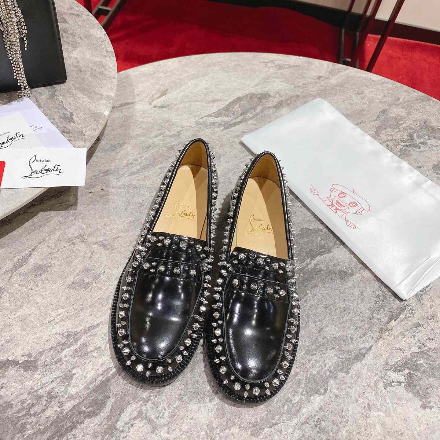 Christian Louboutin Women's Mattia Spikes Leather Loafers - FashionPlug