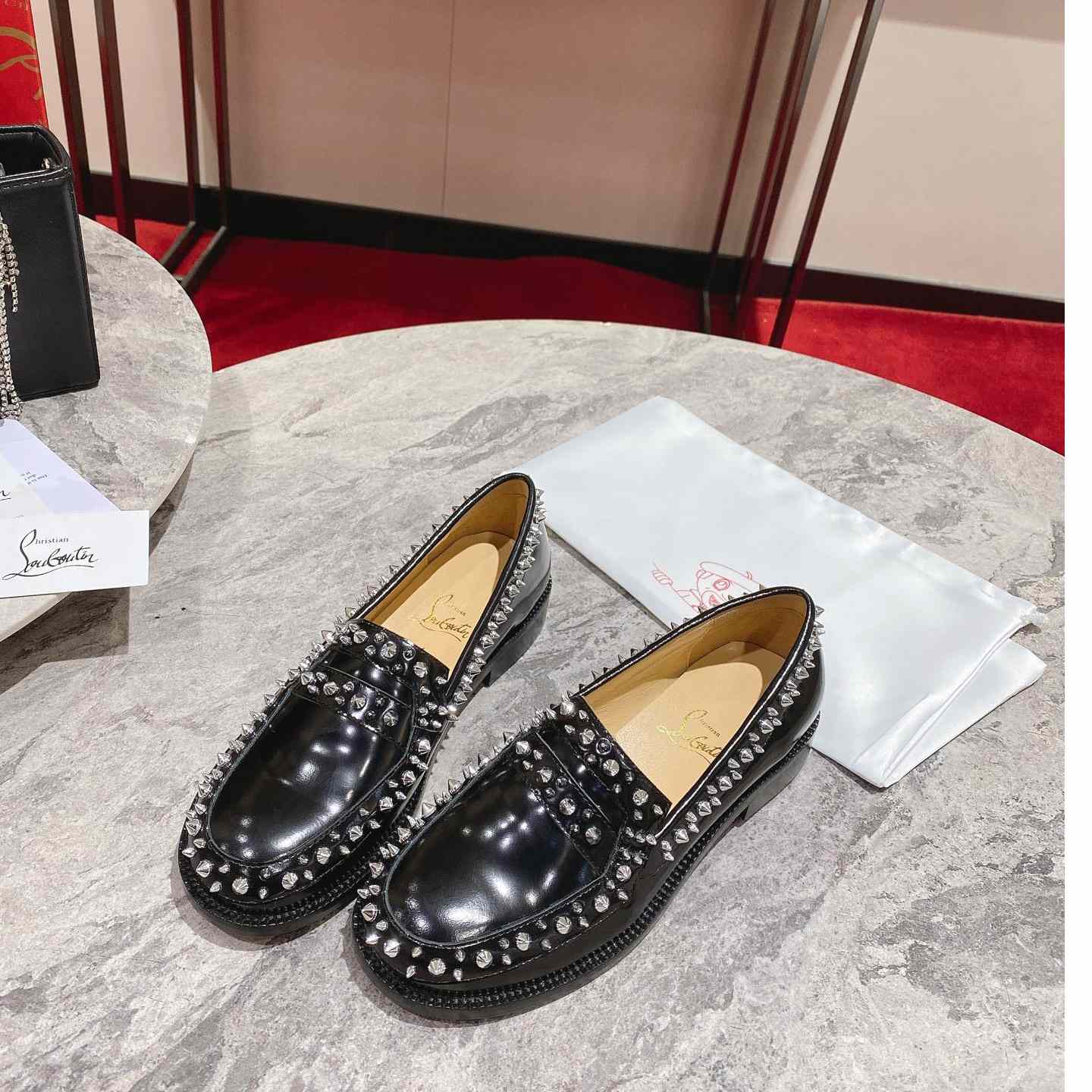Christian Louboutin Women's Mattia Spikes Leather Loafers - FashionPlug