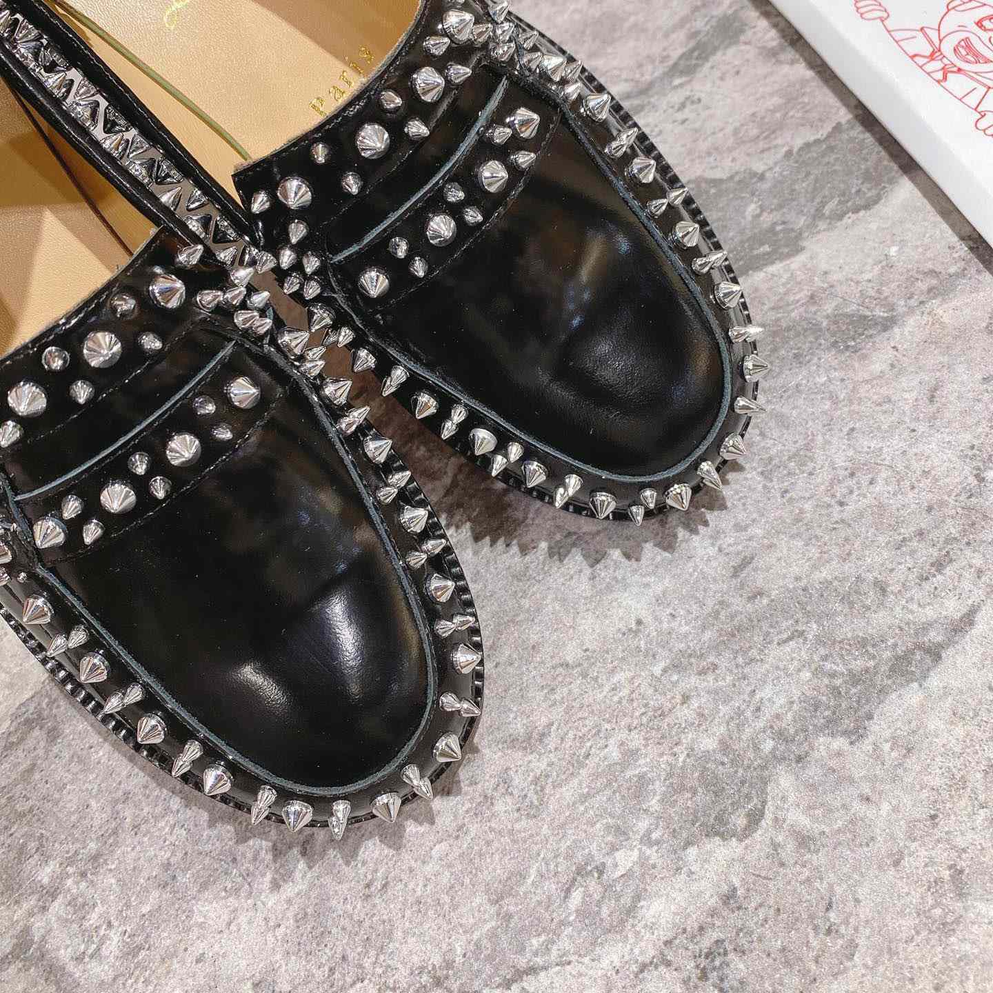 Christian Louboutin Women's Mattia Spikes Leather Loafers - FashionPlug