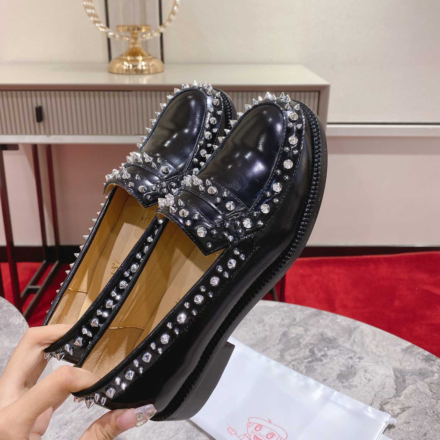 Christian Louboutin Women's Mattia Spikes Leather Loafers - FashionPlug
