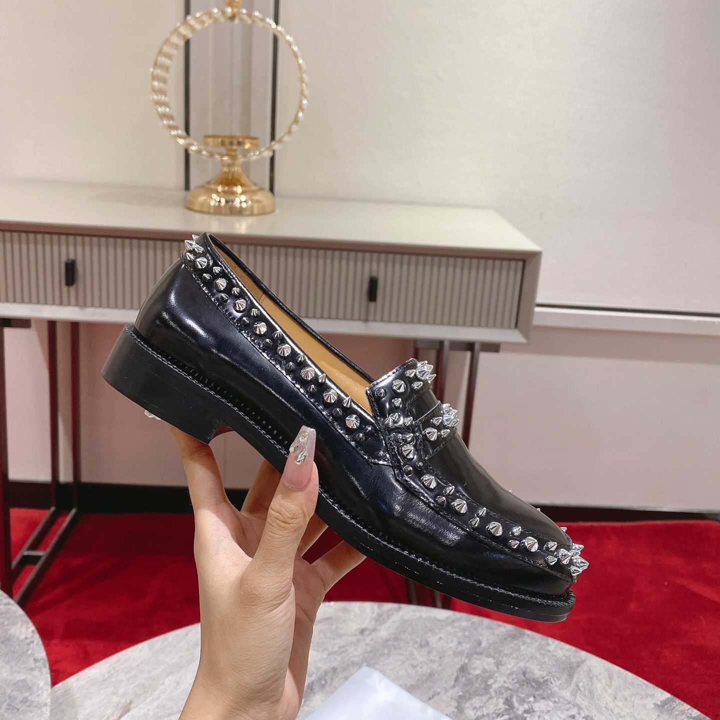 Christian Louboutin Women's Mattia Spikes Leather Loafers - FashionPlug