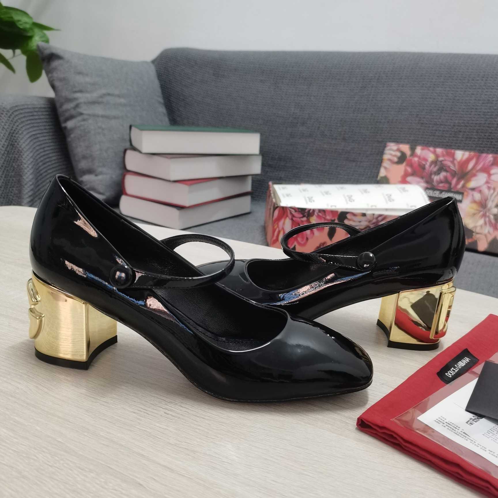 Dolce & Gabbana Patent Leather Slingbacks With DG Karol Heel - FashionPlug