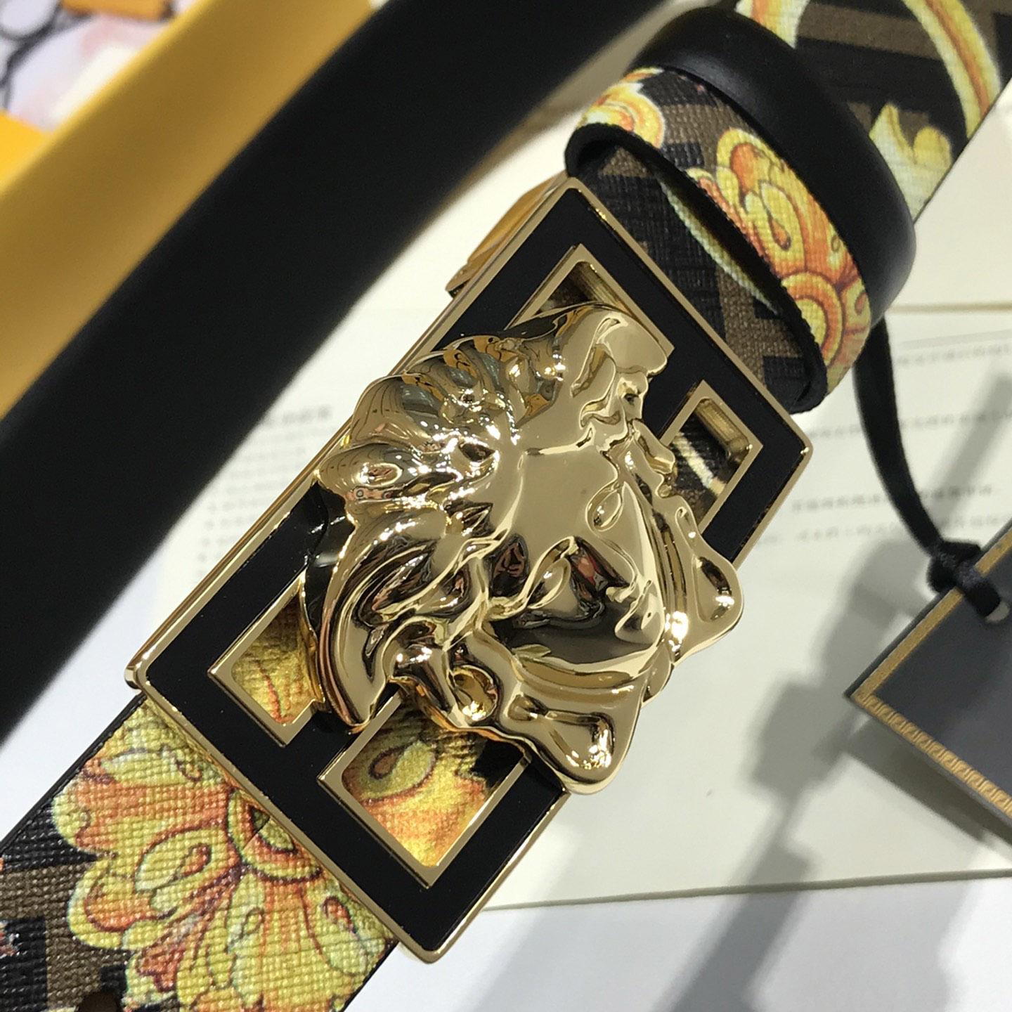 Versace Fendace Gold Baroque Reversible Belt - FashionPlug