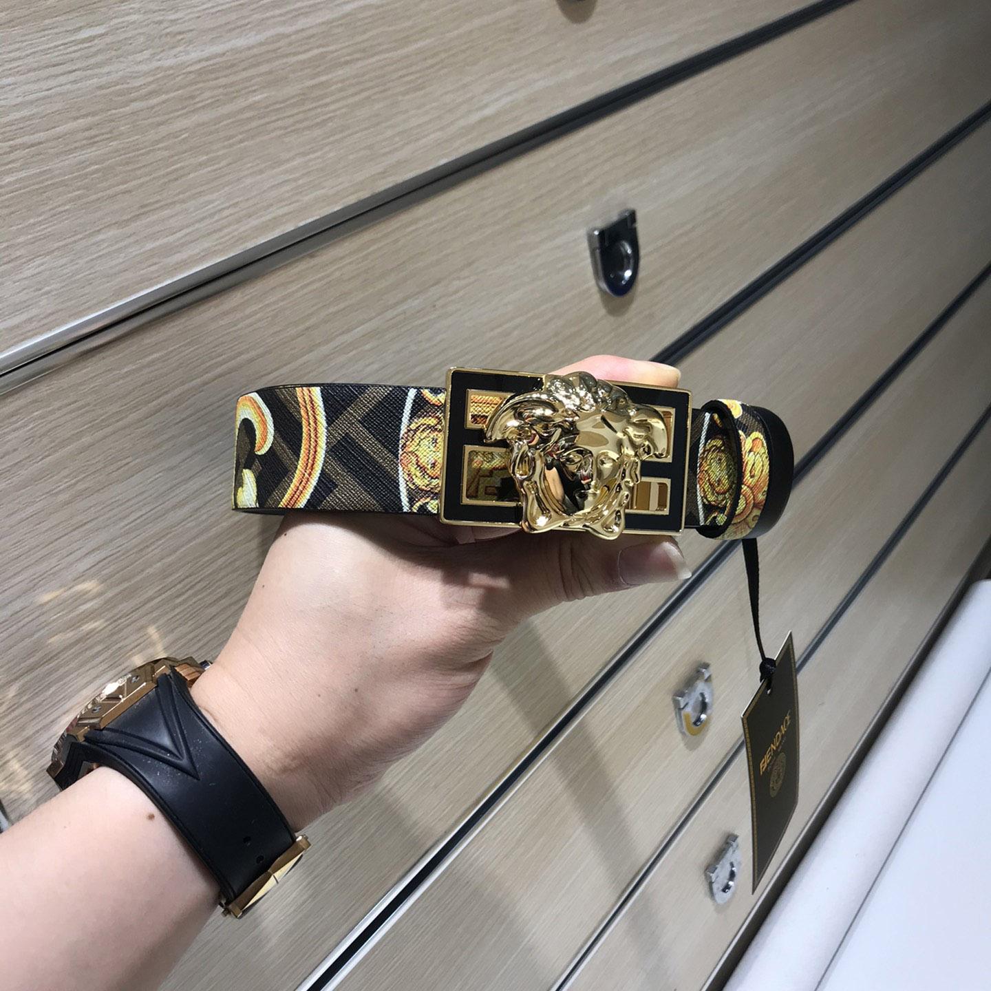 Versace Fendace Gold Baroque Reversible Belt - FashionPlug