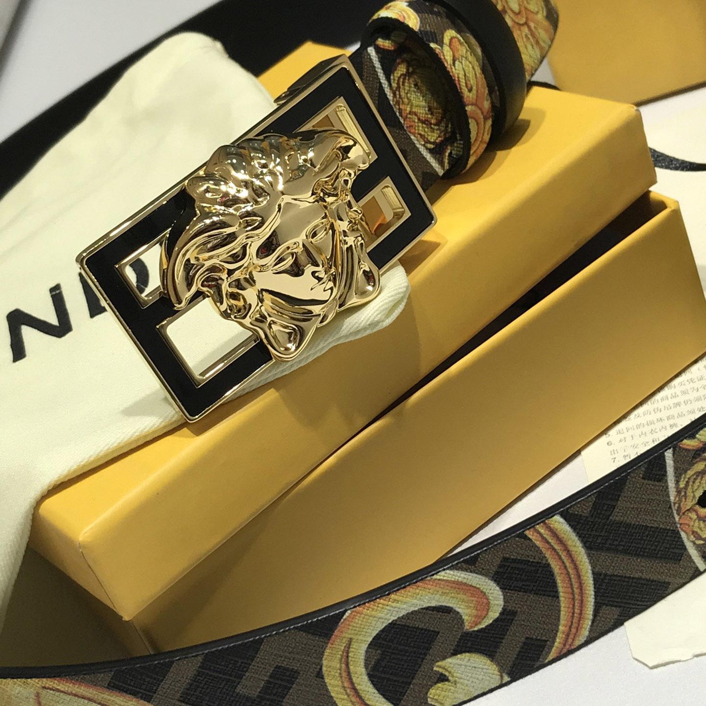 Versace Fendace Gold Baroque Reversible Belt - FashionPlug