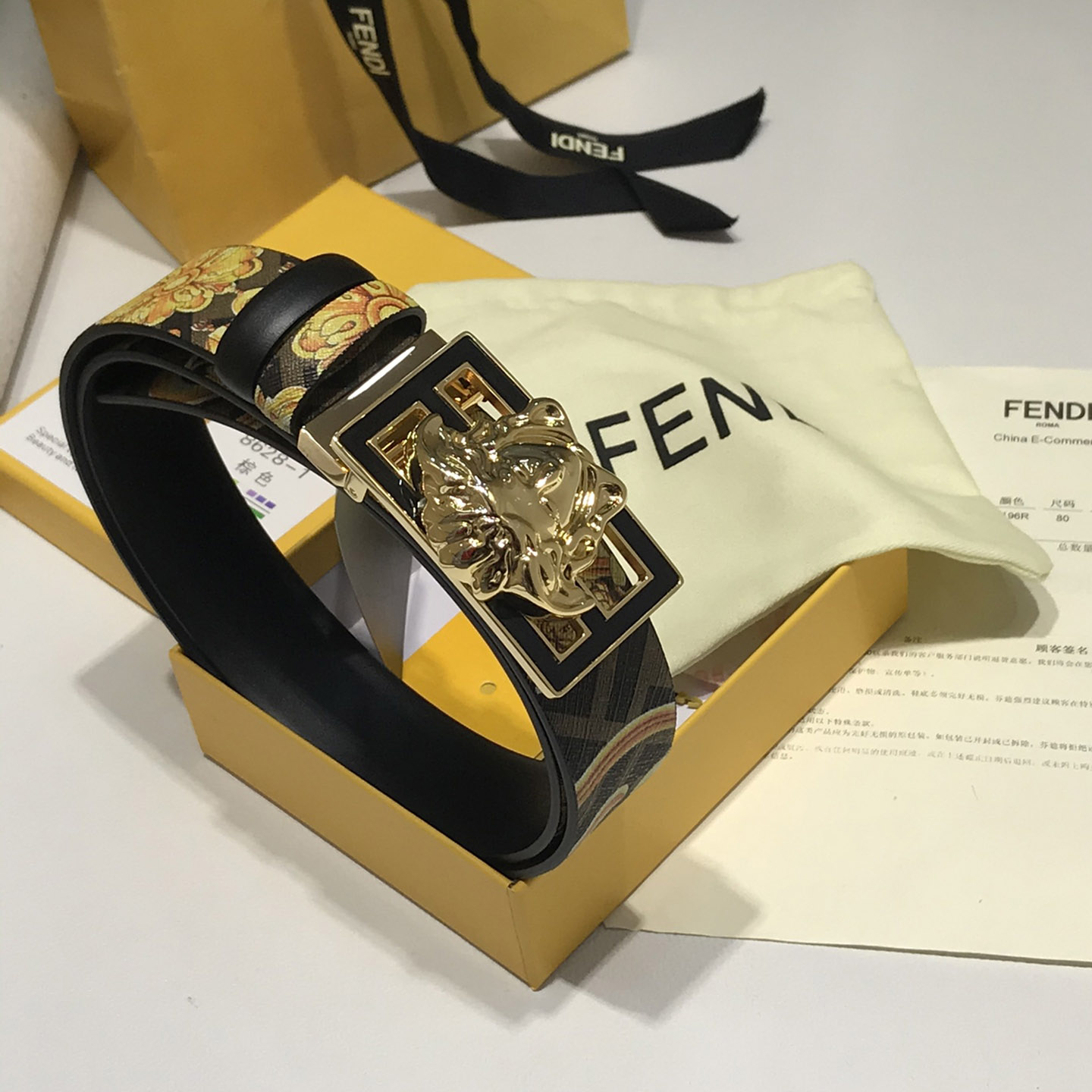Versace Fendace Gold Baroque Reversible Belt - FashionPlug