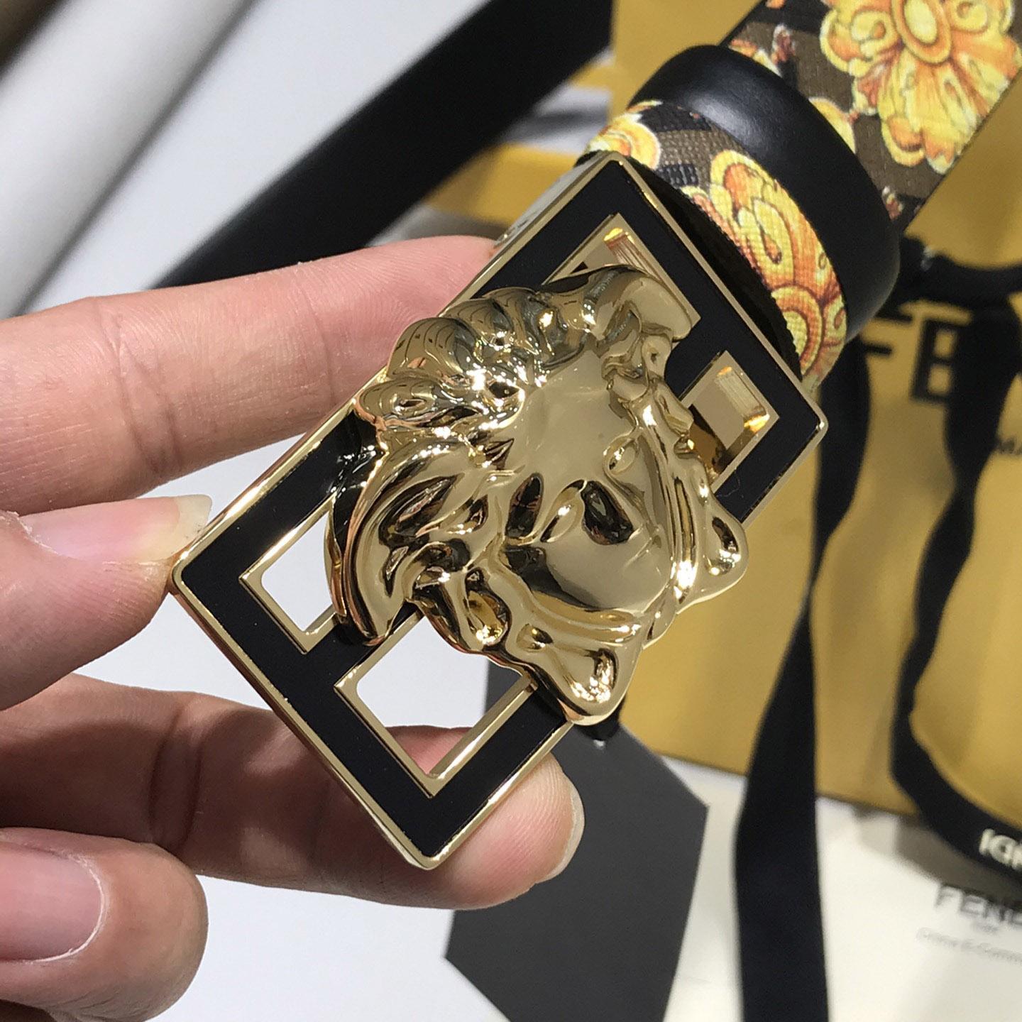 Versace Fendace Gold Baroque Reversible Belt - FashionPlug