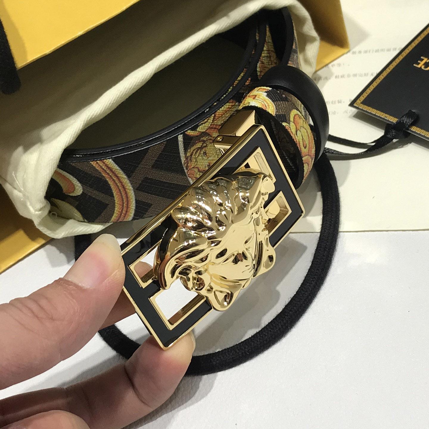 Versace Fendace Gold Baroque Reversible Belt - FashionPlug