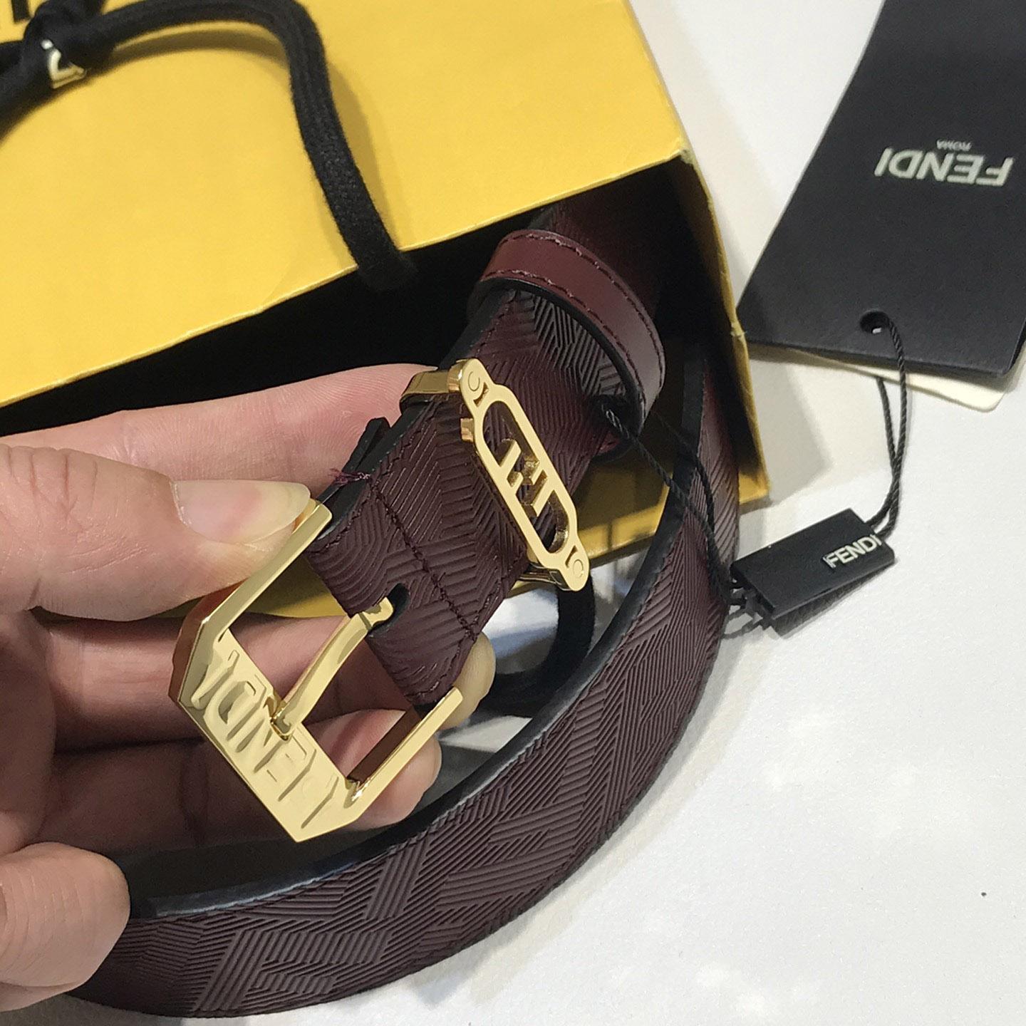 Fendi Edge Burgundy Leather Belt - FashionPlug