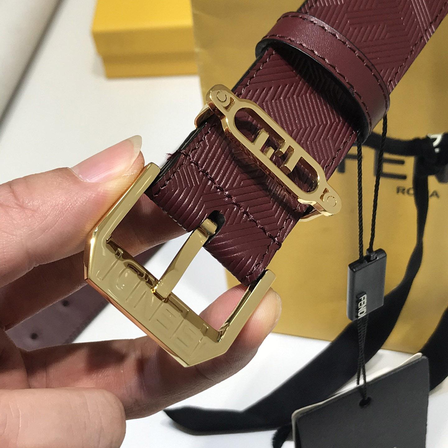 Fendi Edge Burgundy Leather Belt - FashionPlug