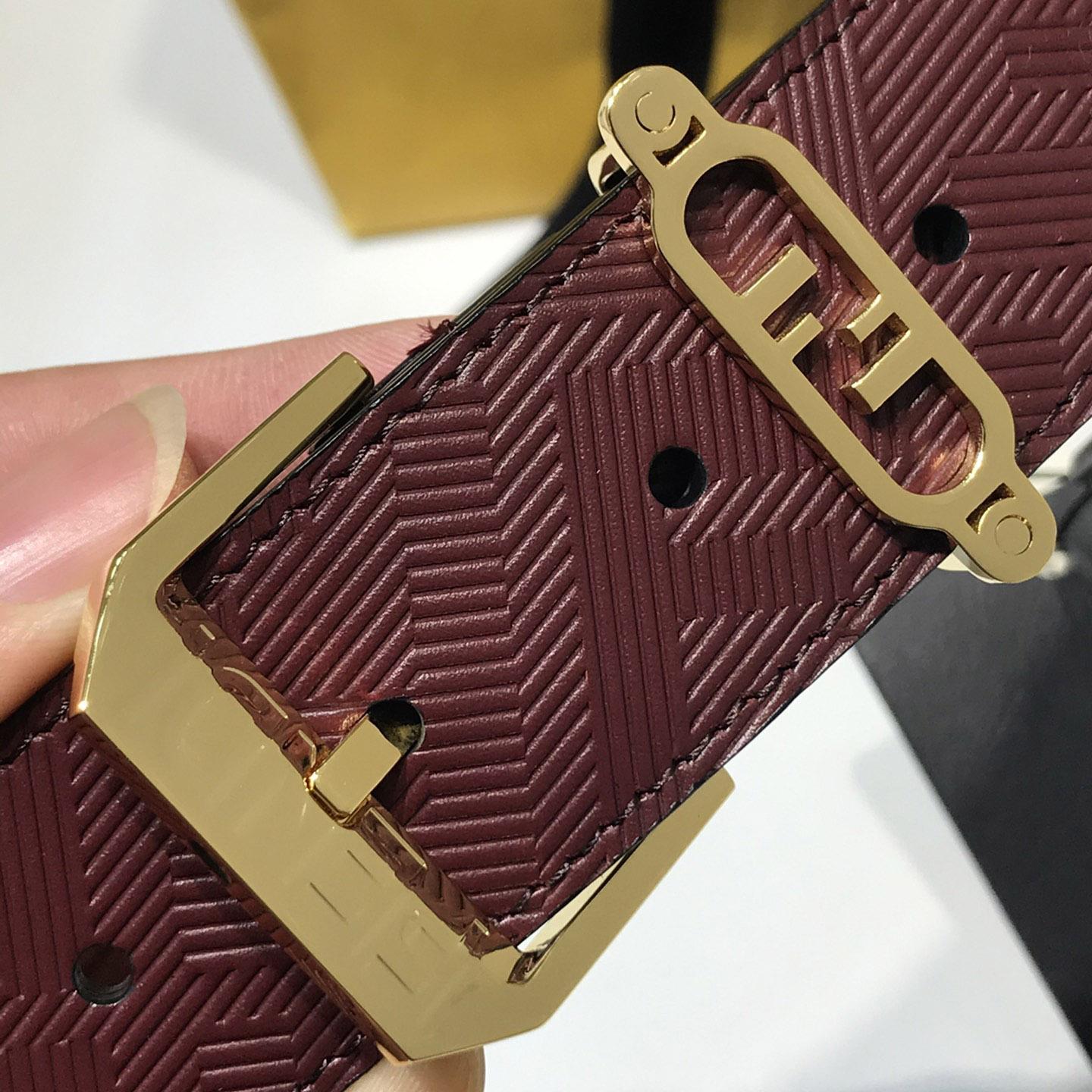 Fendi Edge Burgundy Leather Belt - FashionPlug