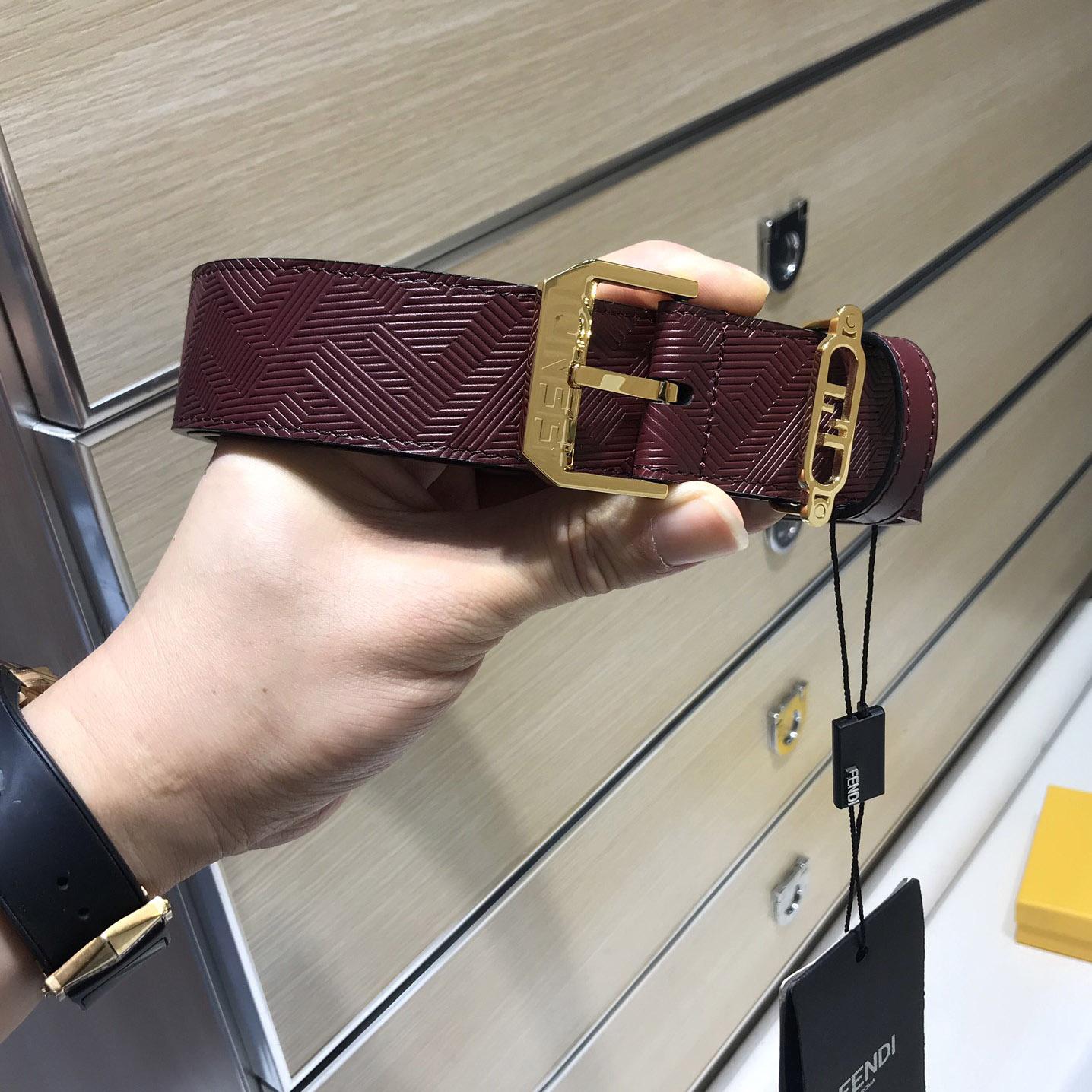 Fendi Edge Burgundy Leather Belt - FashionPlug