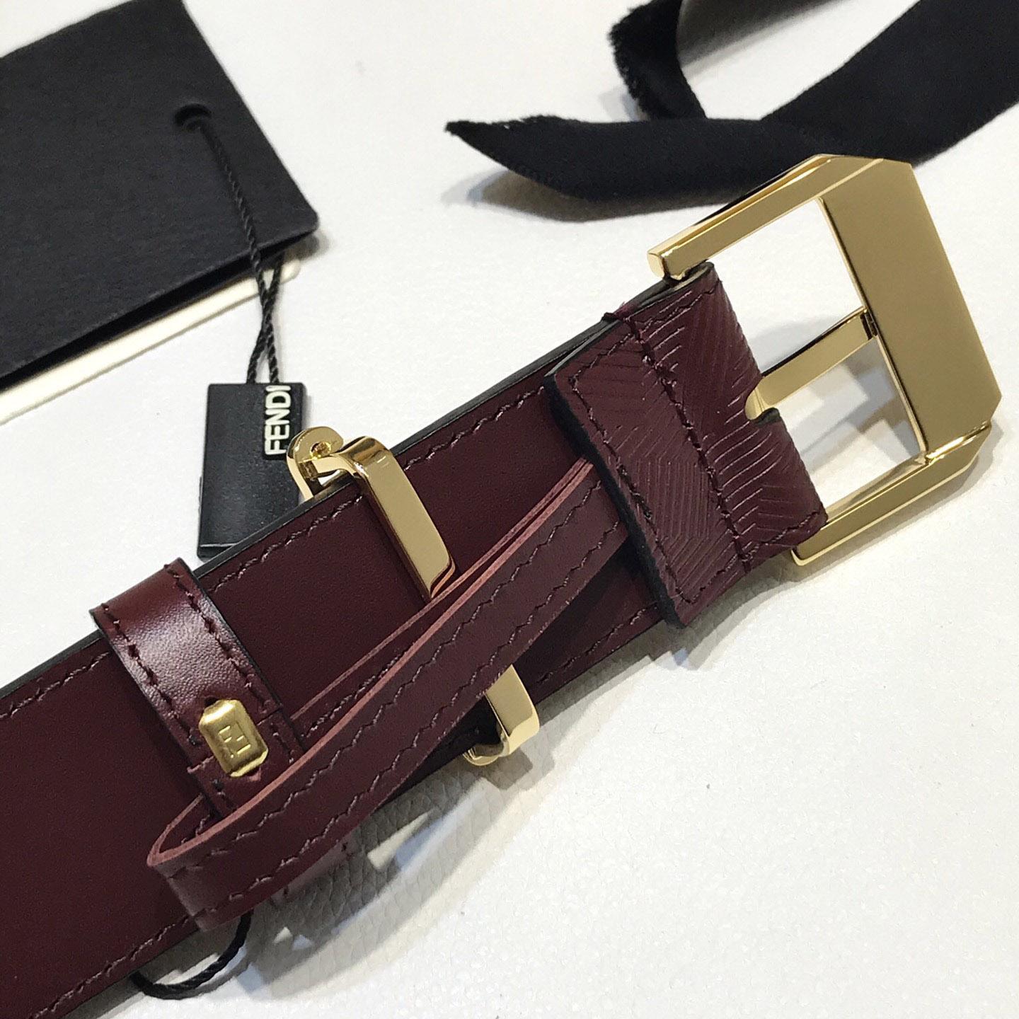 Fendi Edge Burgundy Leather Belt - FashionPlug