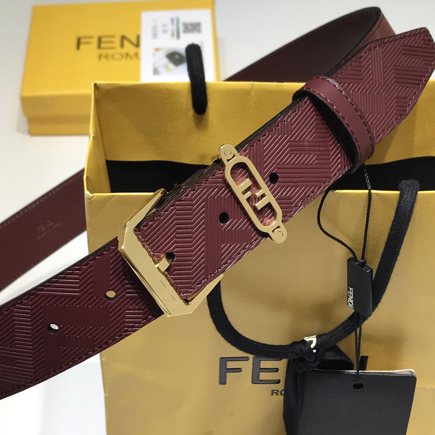 Fendi Edge Burgundy Leather Belt - FashionPlug