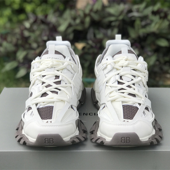 Balenciaga Track Sneaker In Off-White And Dark Grey Mesh And Nylon - FashionPlug