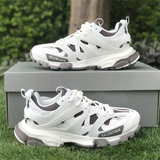 Balenciaga Track Sneaker In Off-White And Dark Grey Mesh And Nylon - FashionPlug
