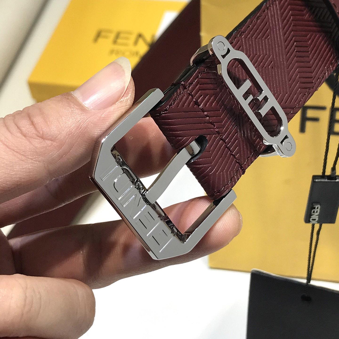Fendi Edge Burgundy Leather Belt - FashionPlug