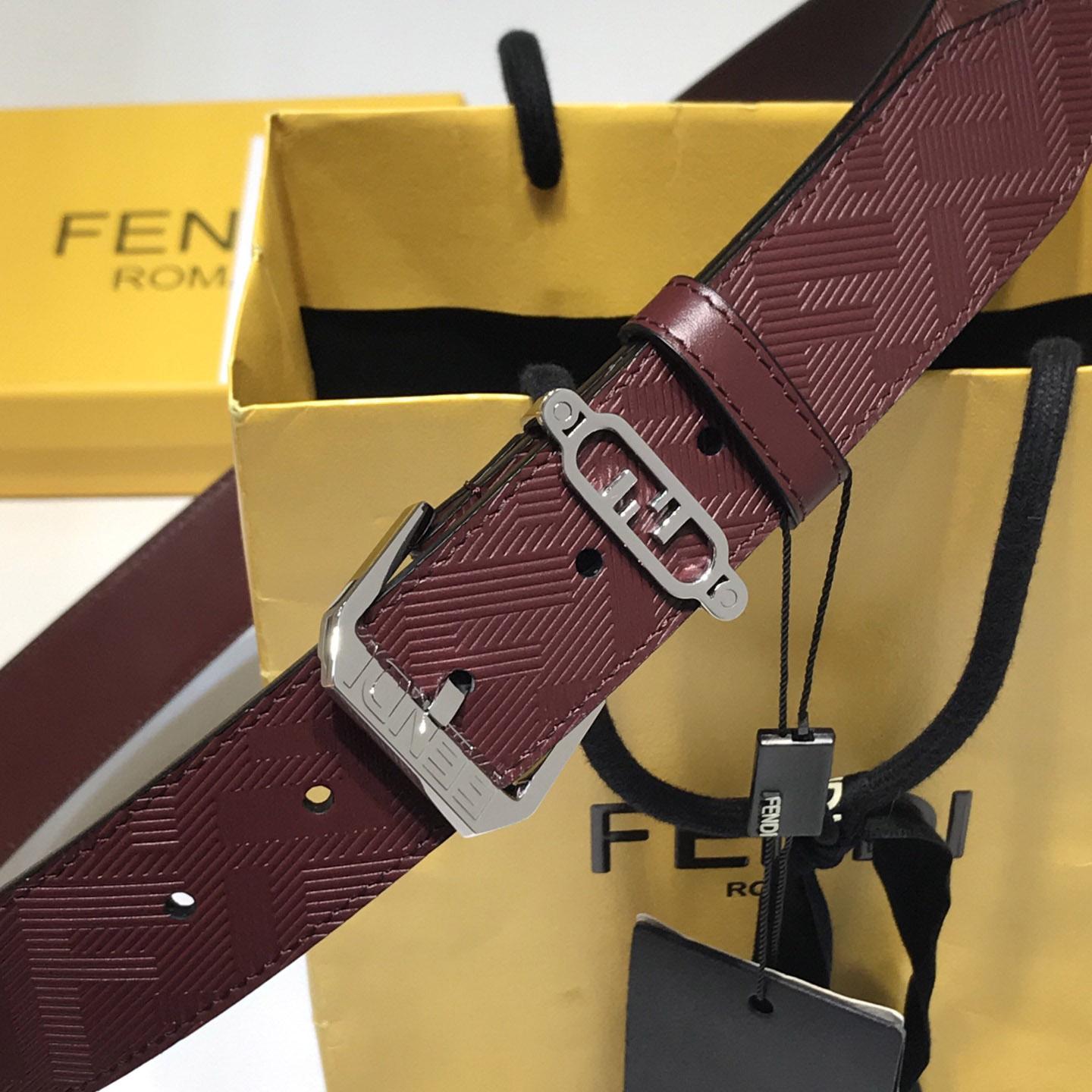 Fendi Edge Burgundy Leather Belt - FashionPlug