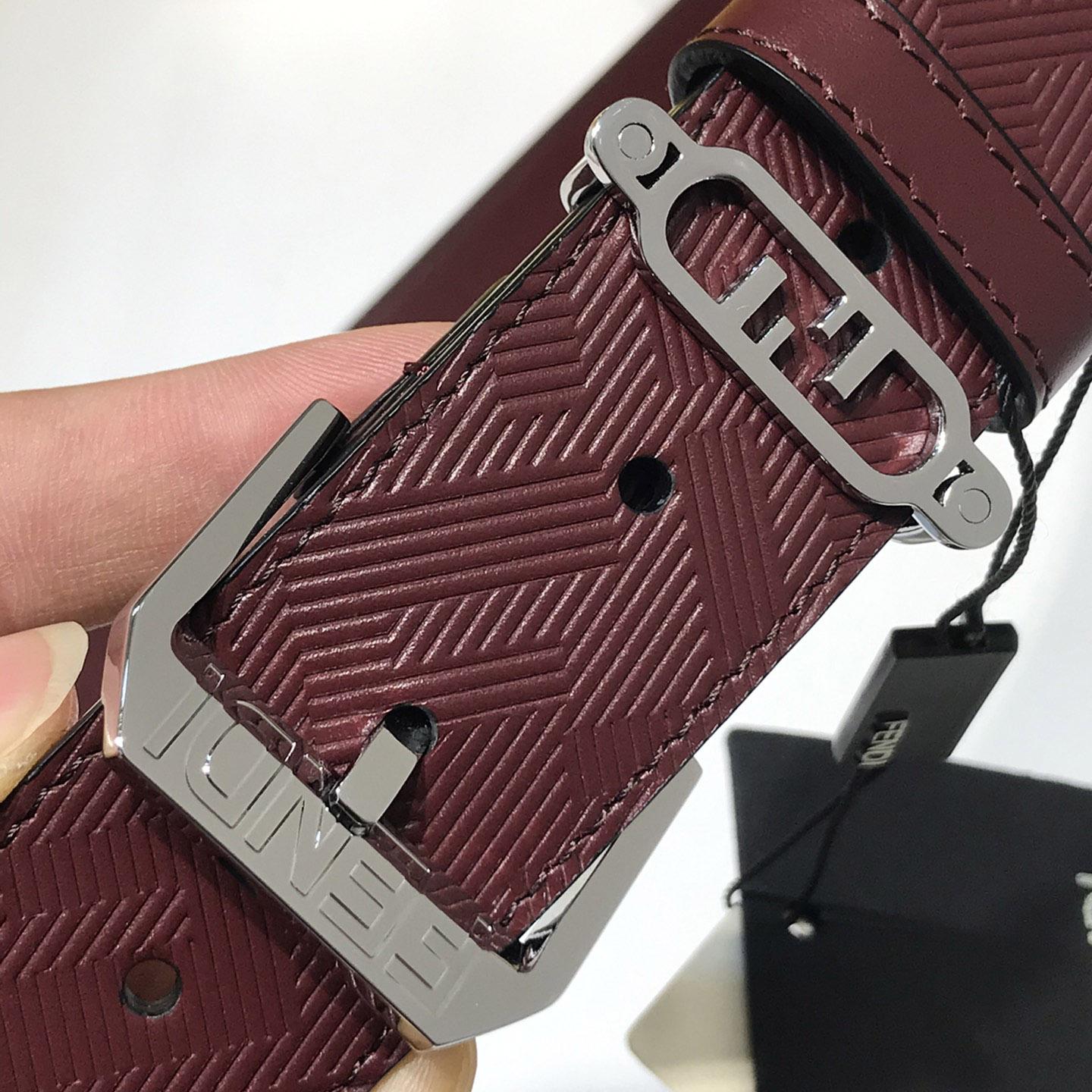 Fendi Edge Burgundy Leather Belt - FashionPlug