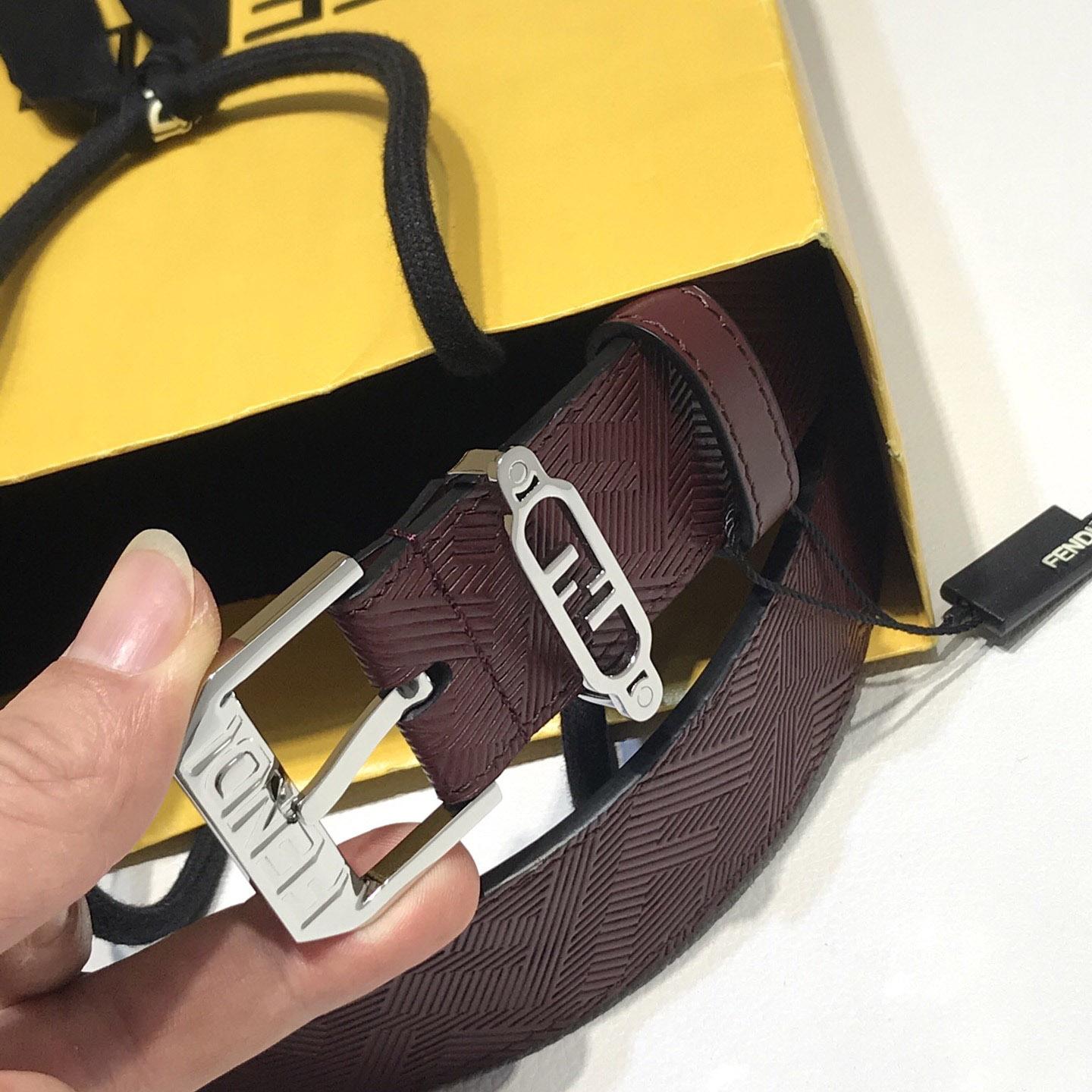 Fendi Edge Burgundy Leather Belt - FashionPlug