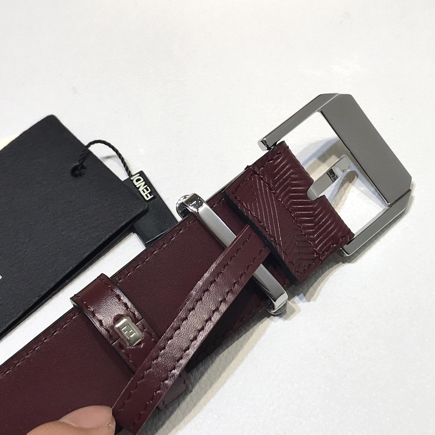 Fendi Edge Burgundy Leather Belt - FashionPlug