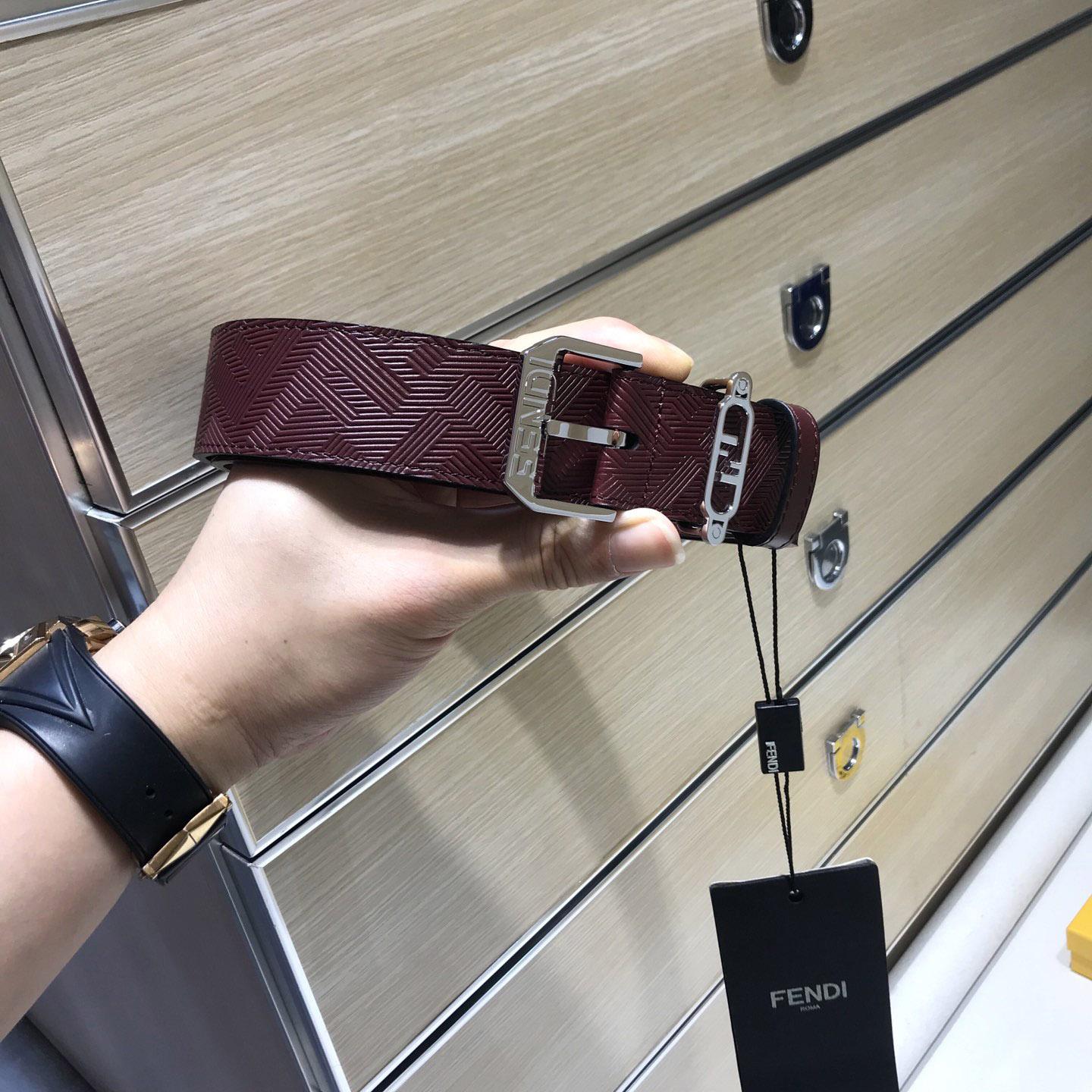 Fendi Edge Burgundy Leather Belt - FashionPlug