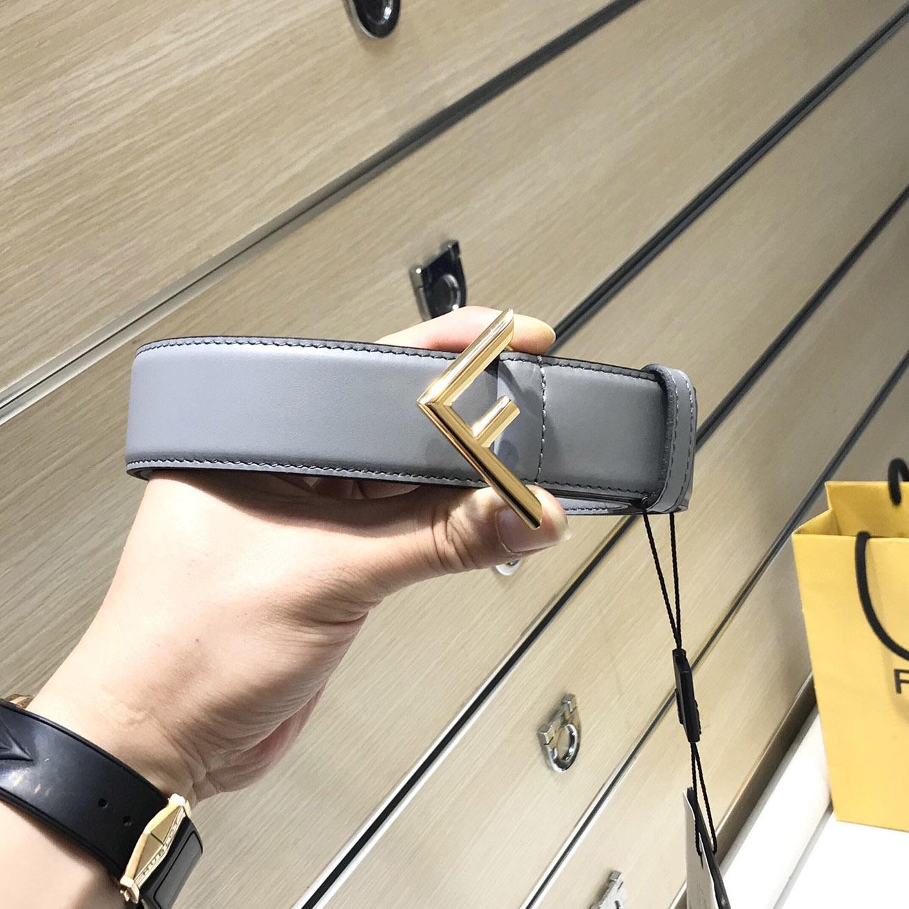 Fendi Pale Gray Leather Belt - FashionPlug