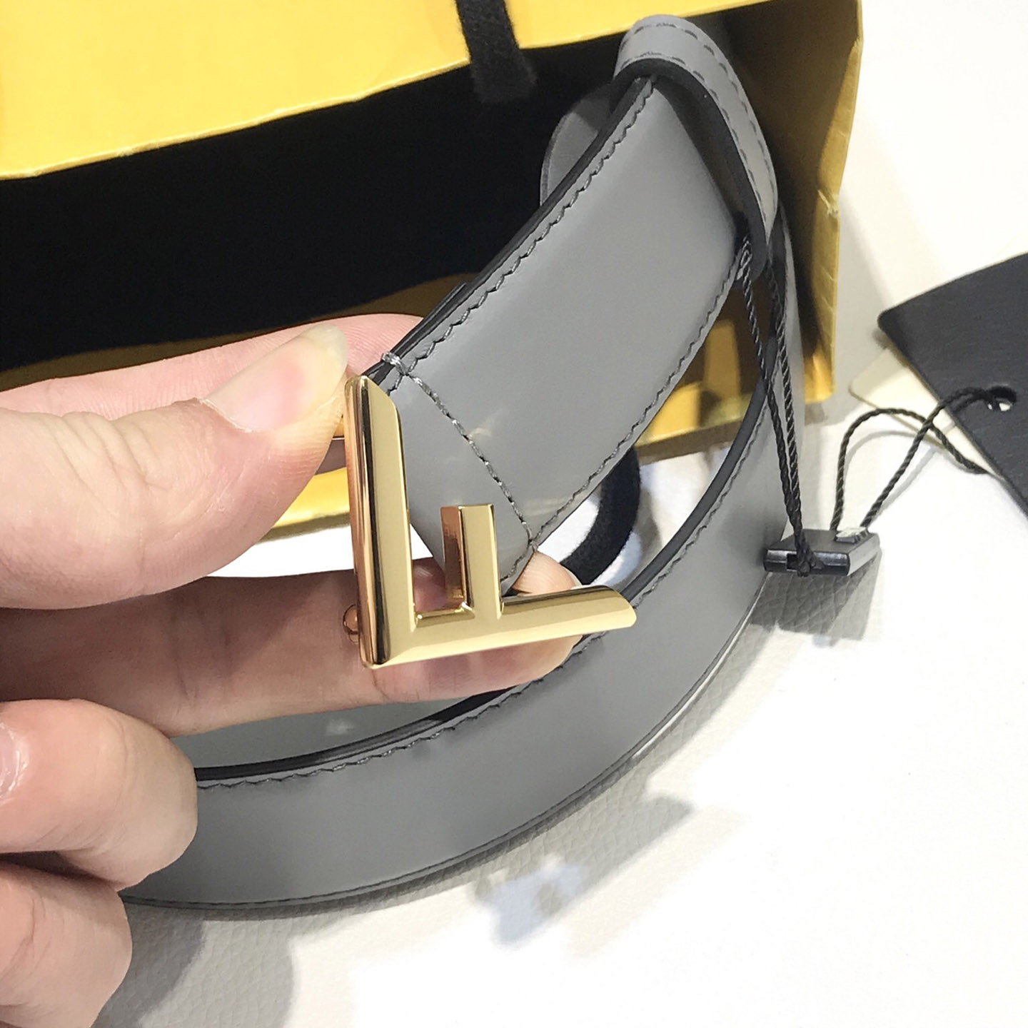 Fendi Pale Gray Leather Belt - FashionPlug