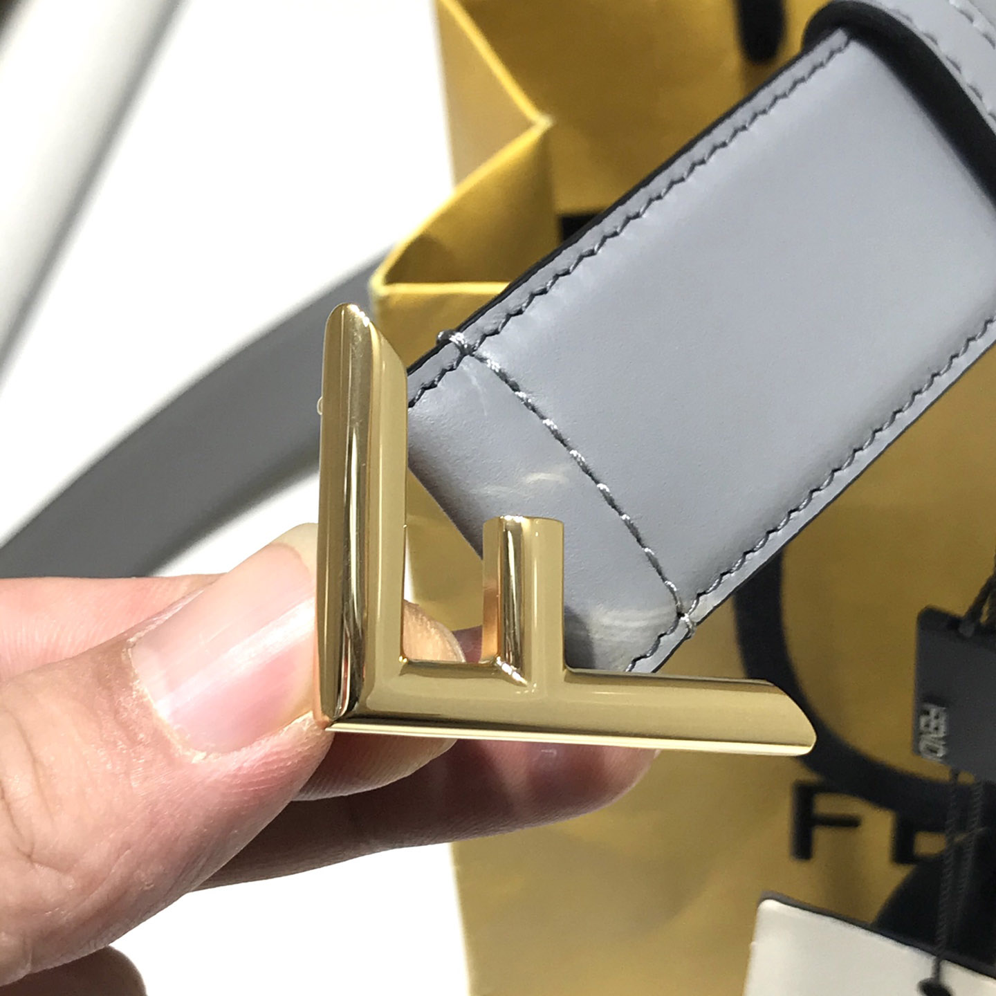 Fendi Pale Gray Leather Belt - FashionPlug