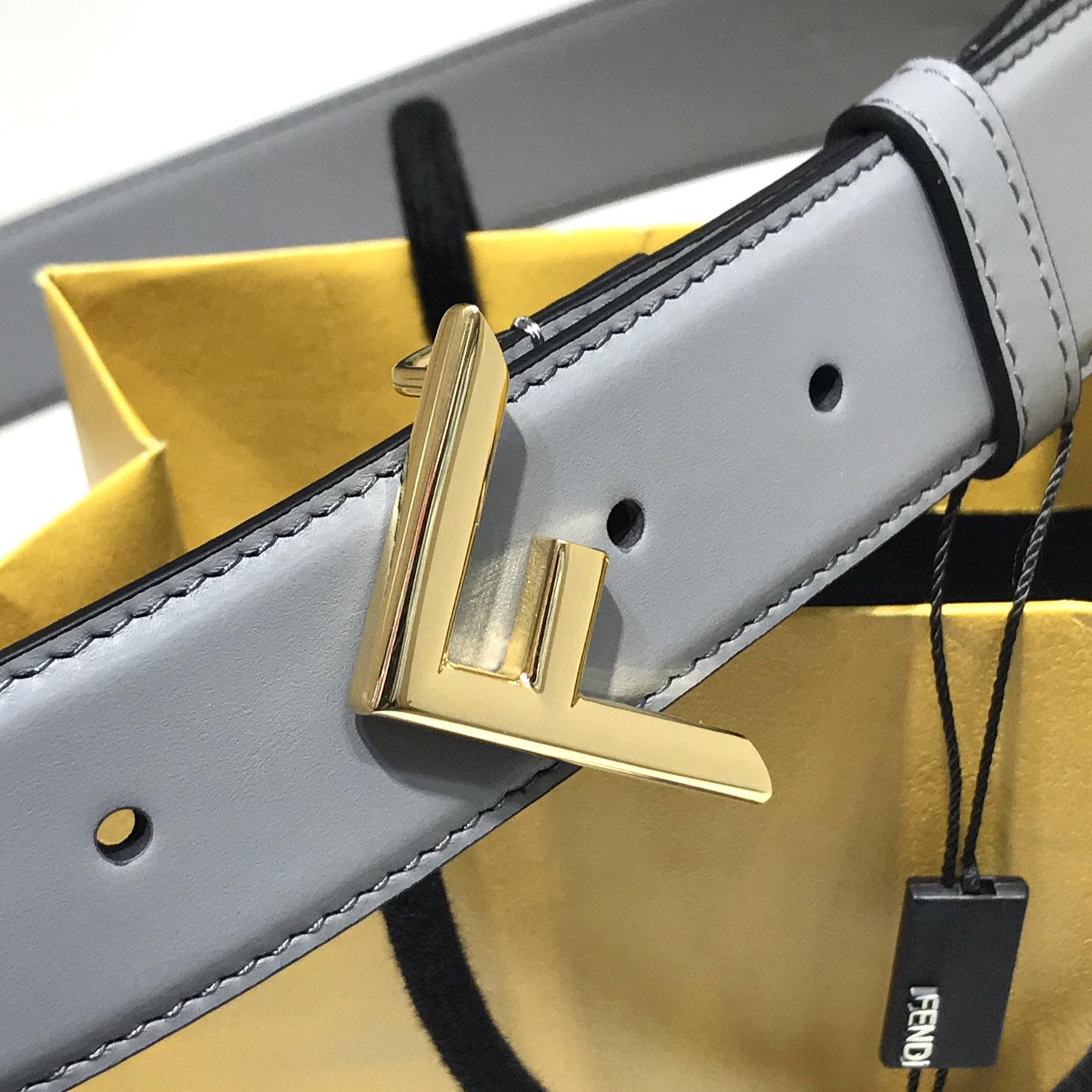 Fendi Pale Gray Leather Belt - FashionPlug