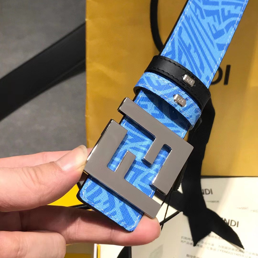 Fendi Blue Leather Belt - FashionPlug