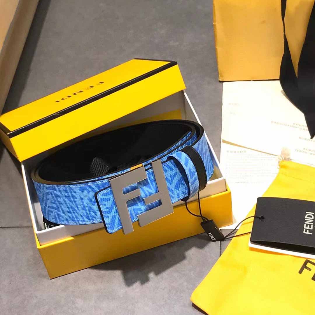 Fendi Blue Leather Belt - FashionPlug