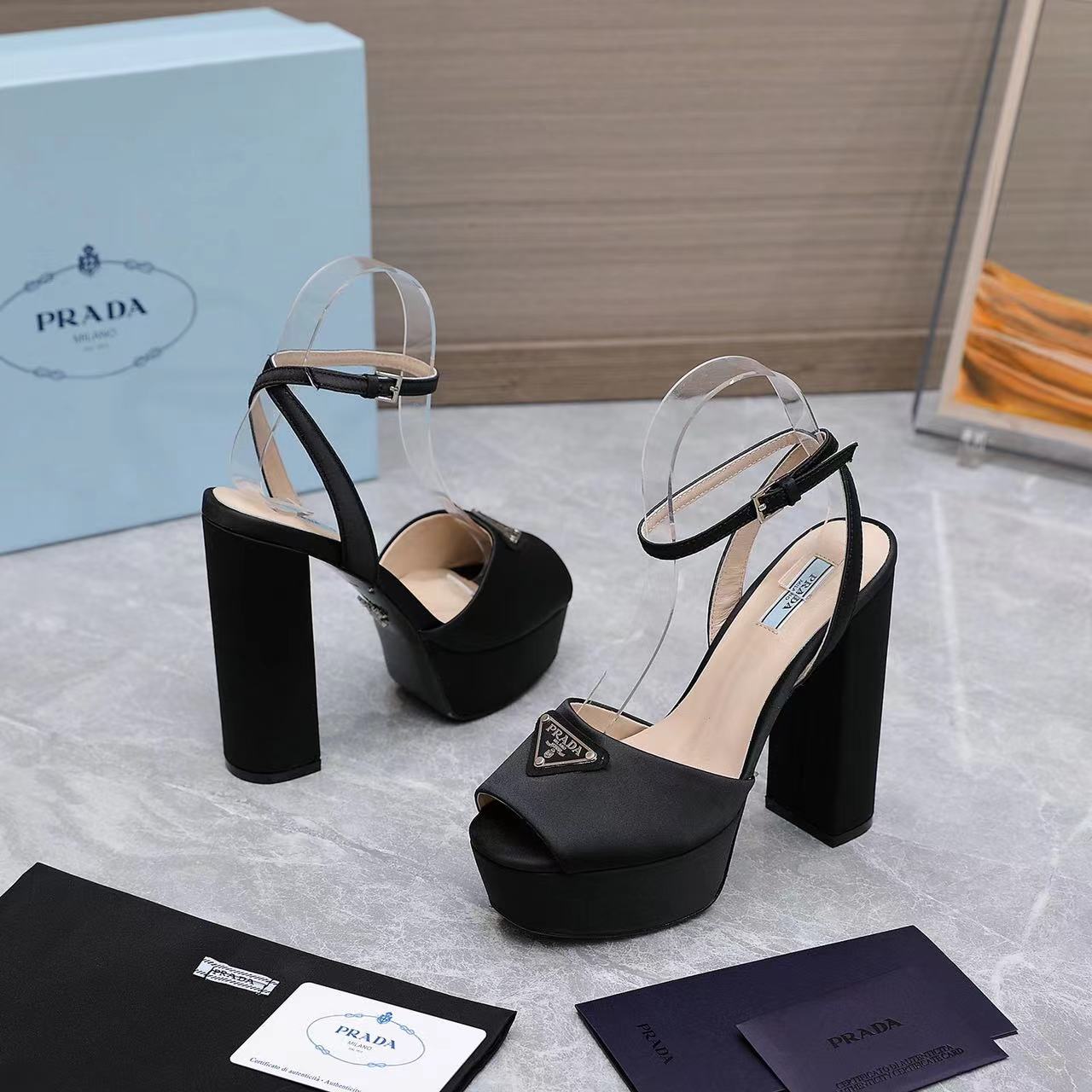 Prada High-Heeled Satin Sandals - FashionPlug