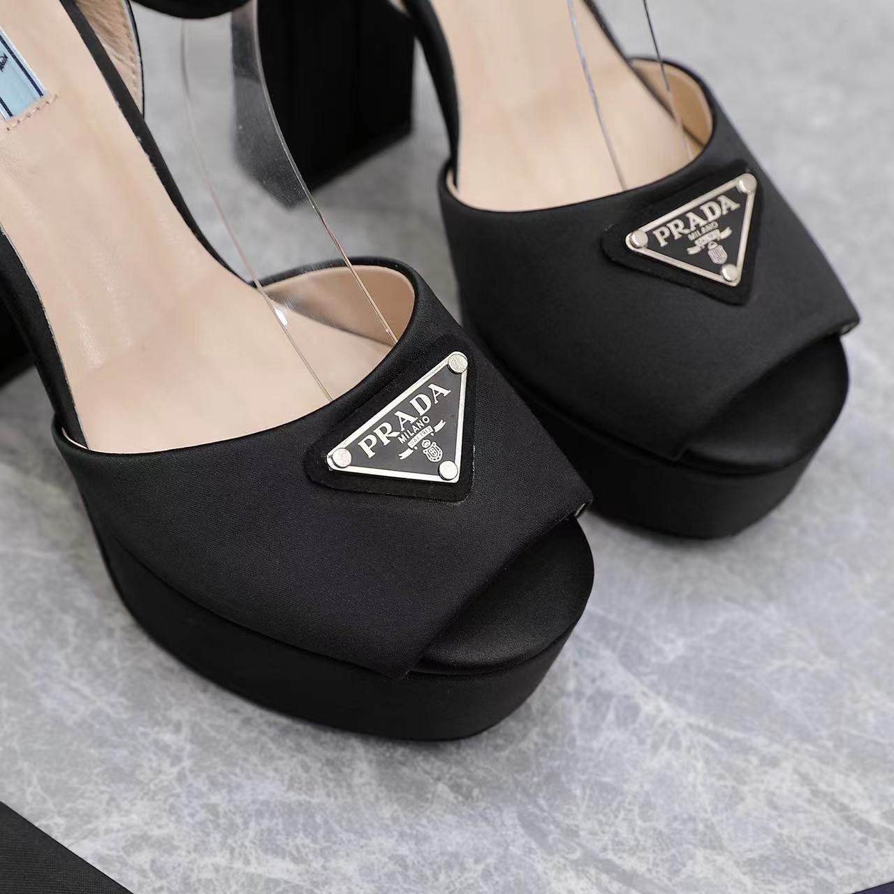 Prada High-Heeled Satin Sandals - FashionPlug