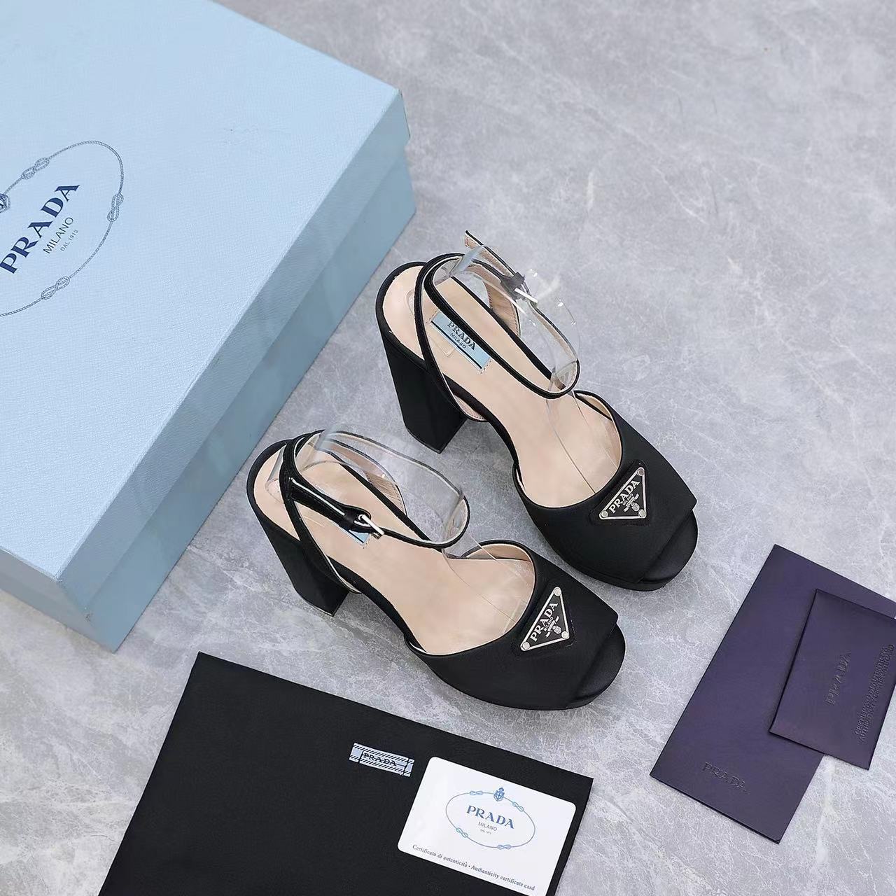 Prada High-Heeled Satin Sandals - FashionPlug