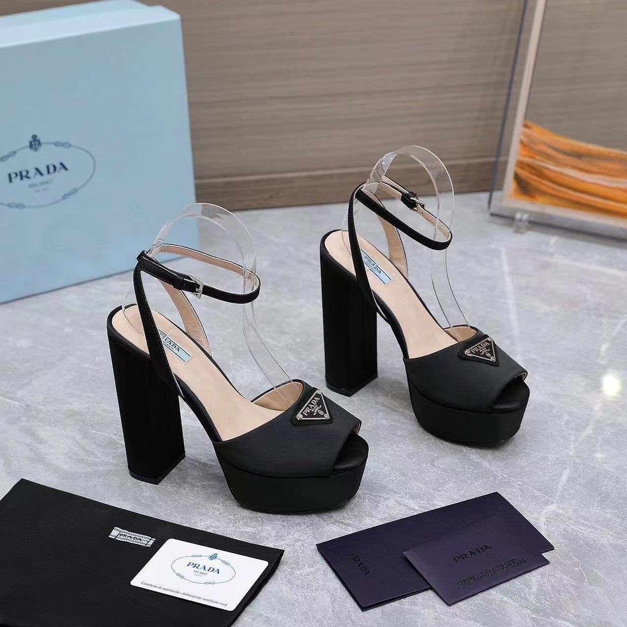 Prada High-Heeled Satin Sandals - FashionPlug