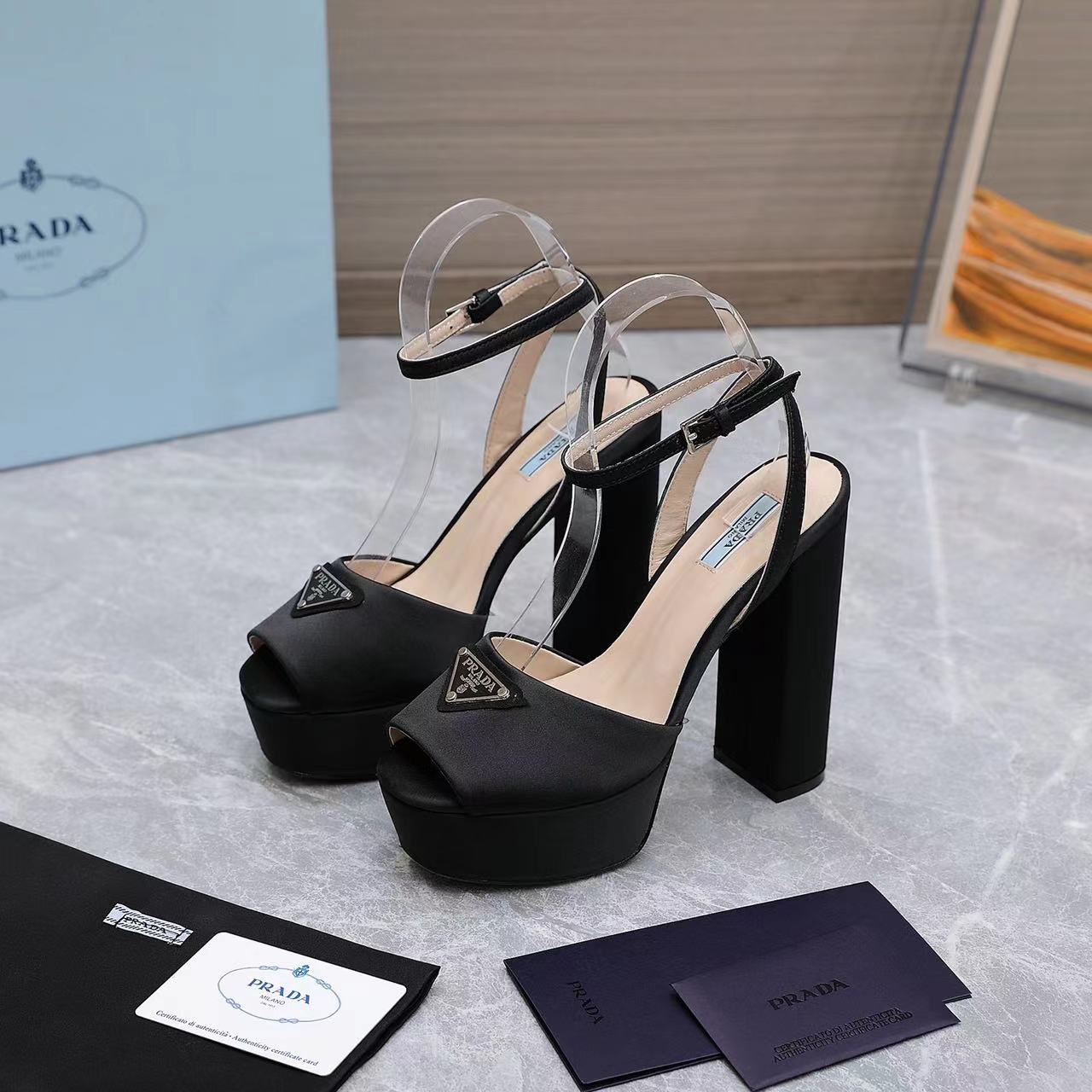 Prada High-Heeled Satin Sandals - FashionPlug
