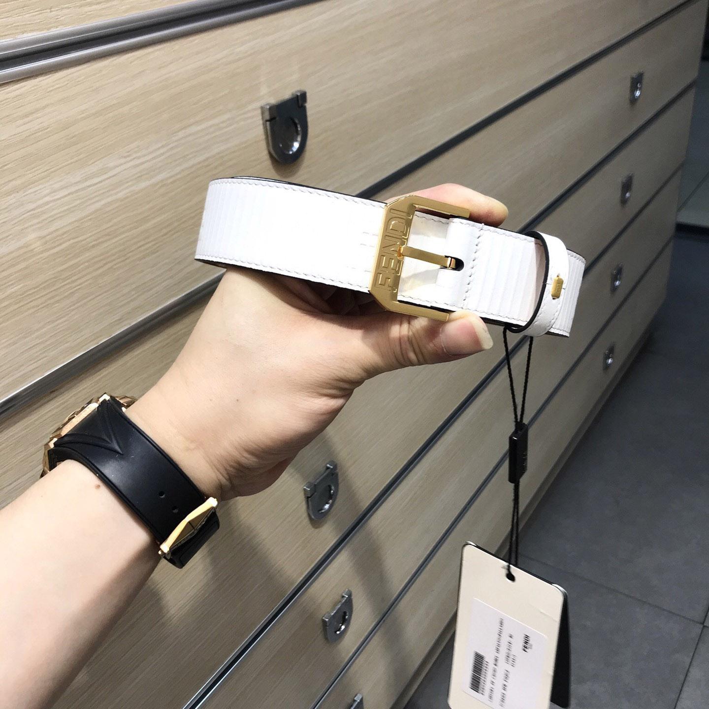 Fendi White Leather Belt - FashionPlug