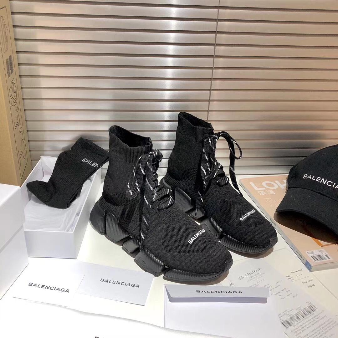Balenciaga Speed 2.0 Lace-Up Sneaker In Black Recycled Knit - FashionPlug