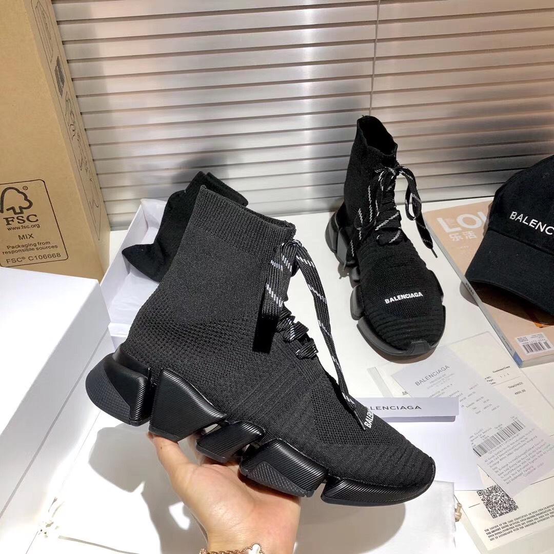 Balenciaga Speed 2.0 Lace-Up Sneaker In Black Recycled Knit - FashionPlug