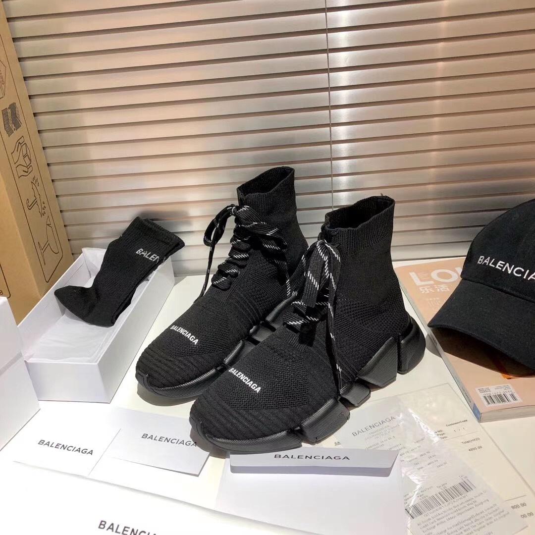 Balenciaga Speed 2.0 Lace-Up Sneaker In Black Recycled Knit - FashionPlug