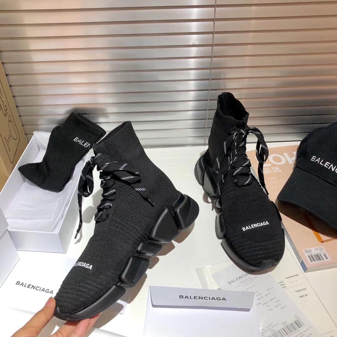 Balenciaga Speed 2.0 Lace-Up Sneaker In Black Recycled Knit - FashionPlug