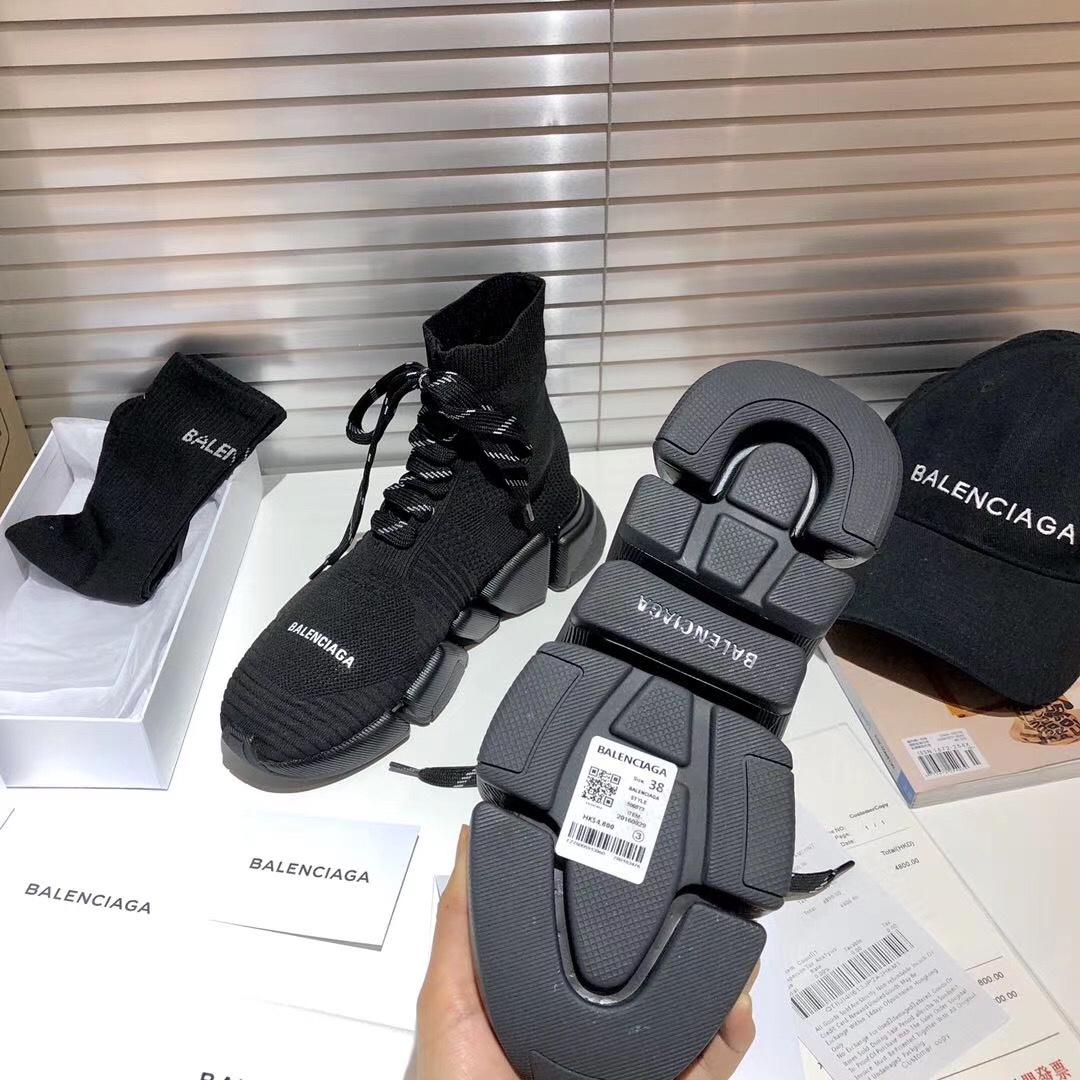 Balenciaga Speed 2.0 Lace-Up Sneaker In Black Recycled Knit - FashionPlug