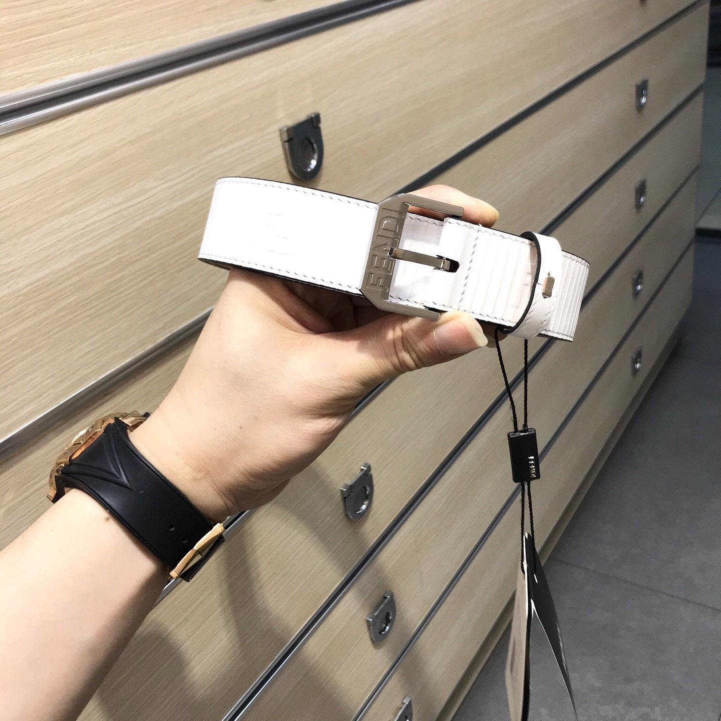 Fendi White Leather Belt - FashionPlug