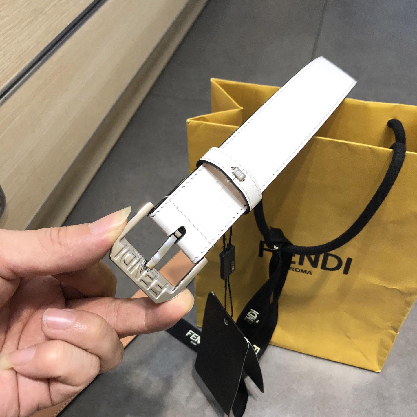 Fendi White Leather Belt - FashionPlug