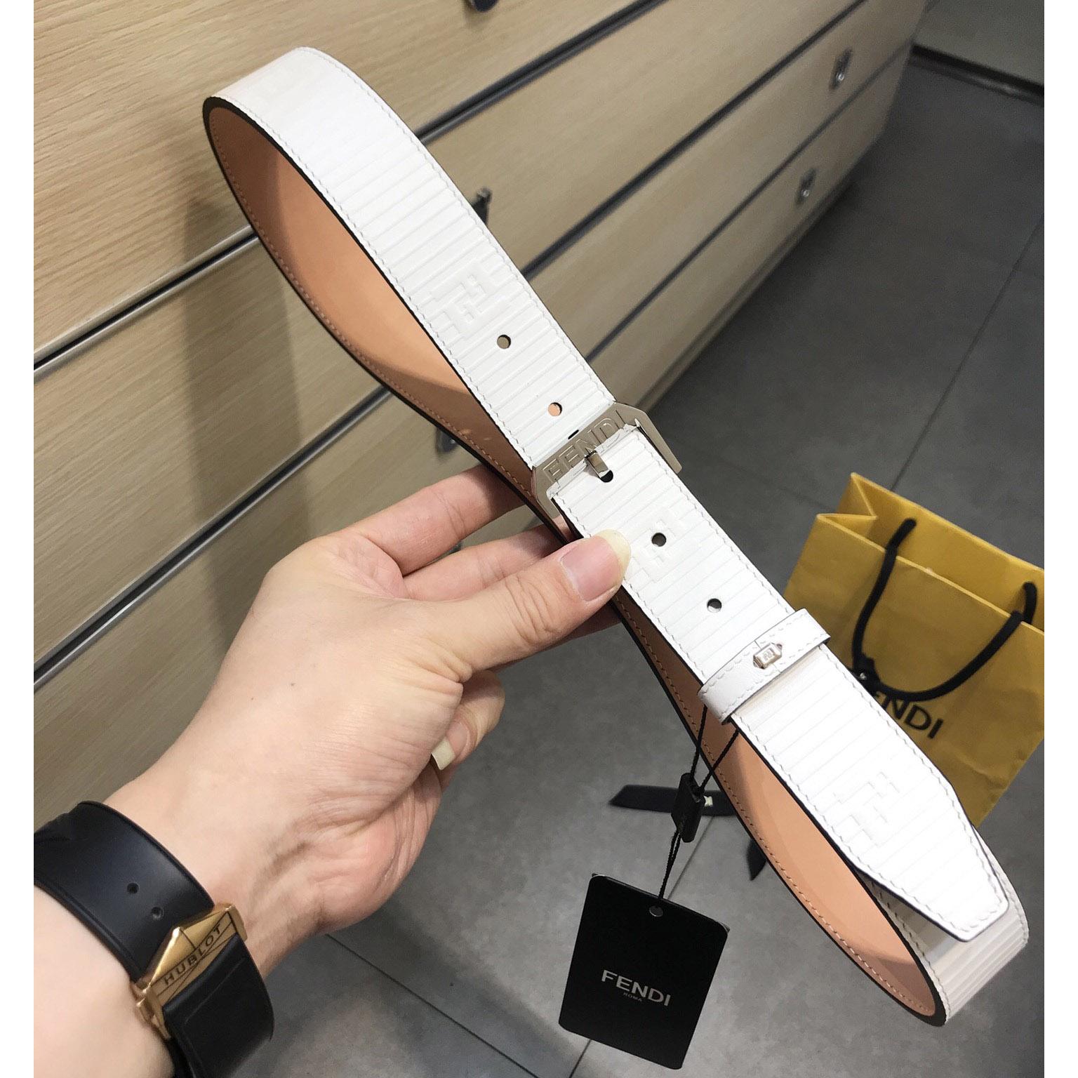 Fendi White Leather Belt - FashionPlug