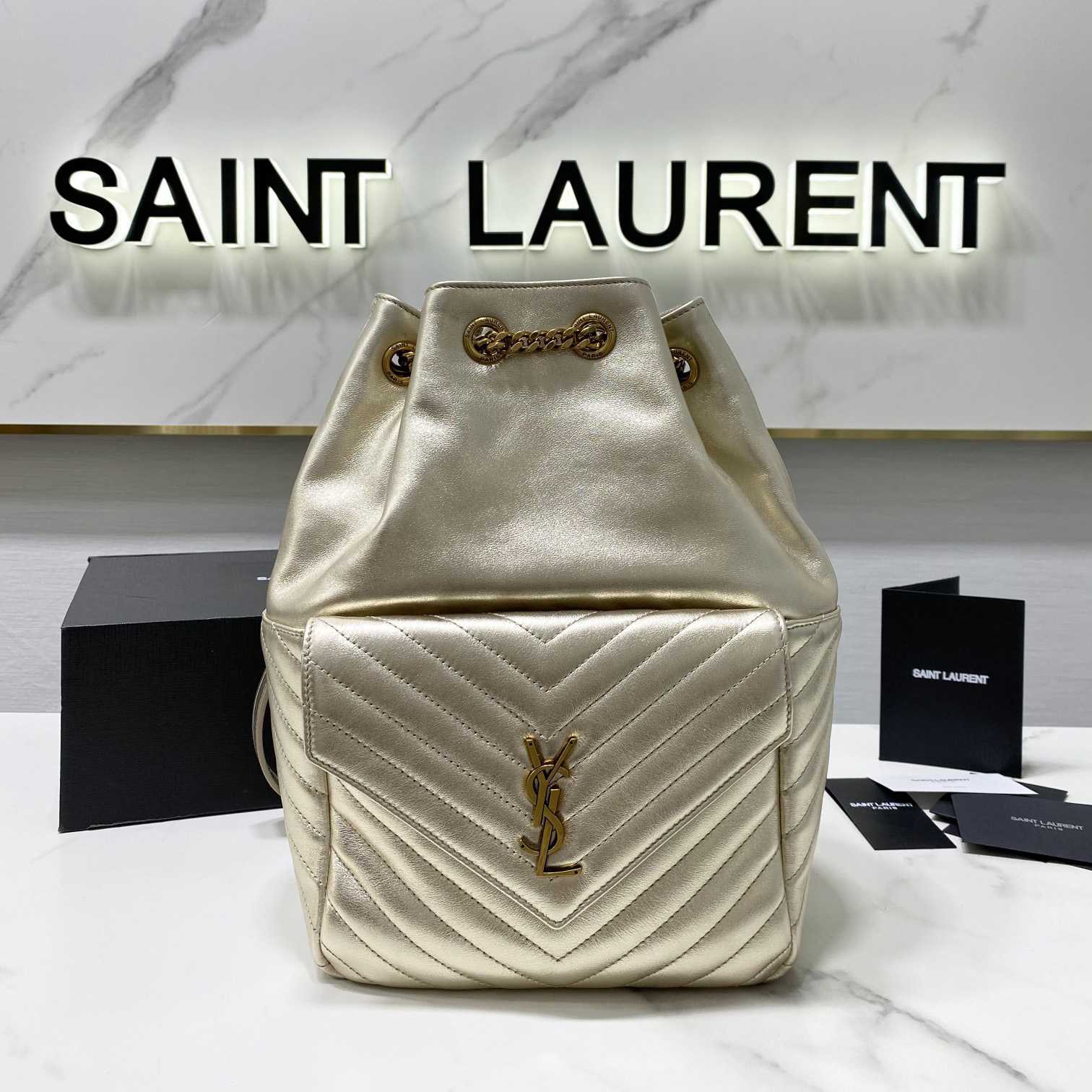 Saint Laurent Joe Drawstring Quilted Backpack(22-29-15cm) - FashionPlug