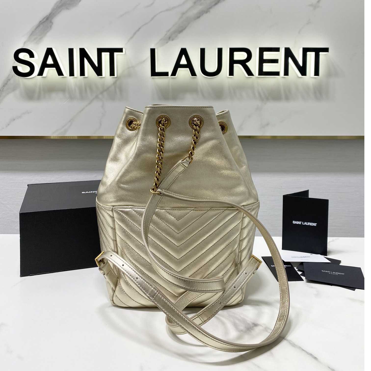 Saint Laurent Joe Drawstring Quilted Backpack(22-29-15cm) - FashionPlug
